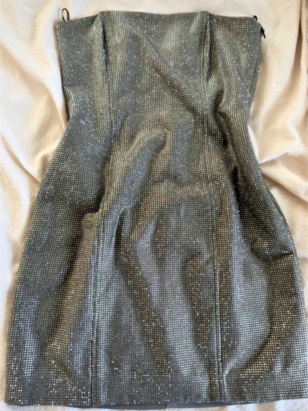 Zara Rhinestone Mesh Strapless Mini Dress Gray Small
